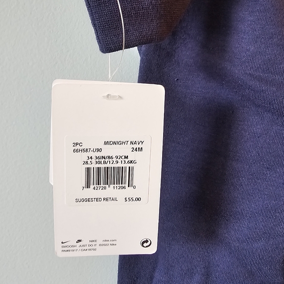 NWT-Nike-Toddler-2 Piece Sweatsuit-Unisex-Size 24 Months-Navy Blue - Picture 3 of 4